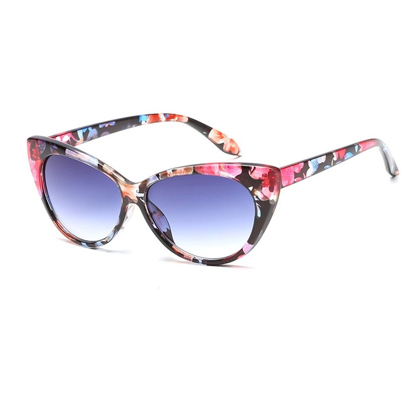 Armear Women Retro Cateye Sunglasses Vintage Floral Print Frame Gradient Grey Lens Glasses - Image 2